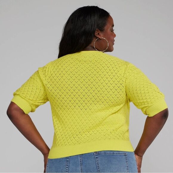 NWT Fashion To Figure Pointelle Knit Cardigan LIGHT GREEN SIZE 1 1x 14 16 - Picture 2 of 8